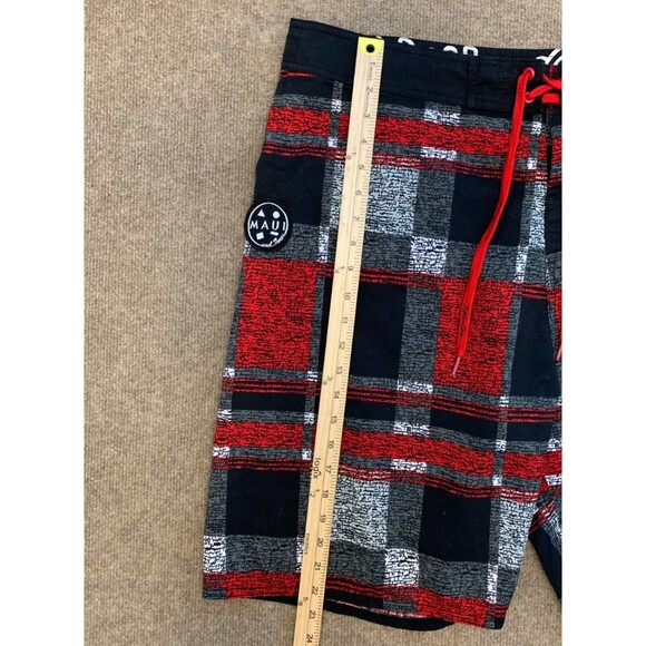 Maui and Sons Board Shorts Mens 38 Embroidered Madras Colorblock Swim Surf Beach - Picture 3 of 6